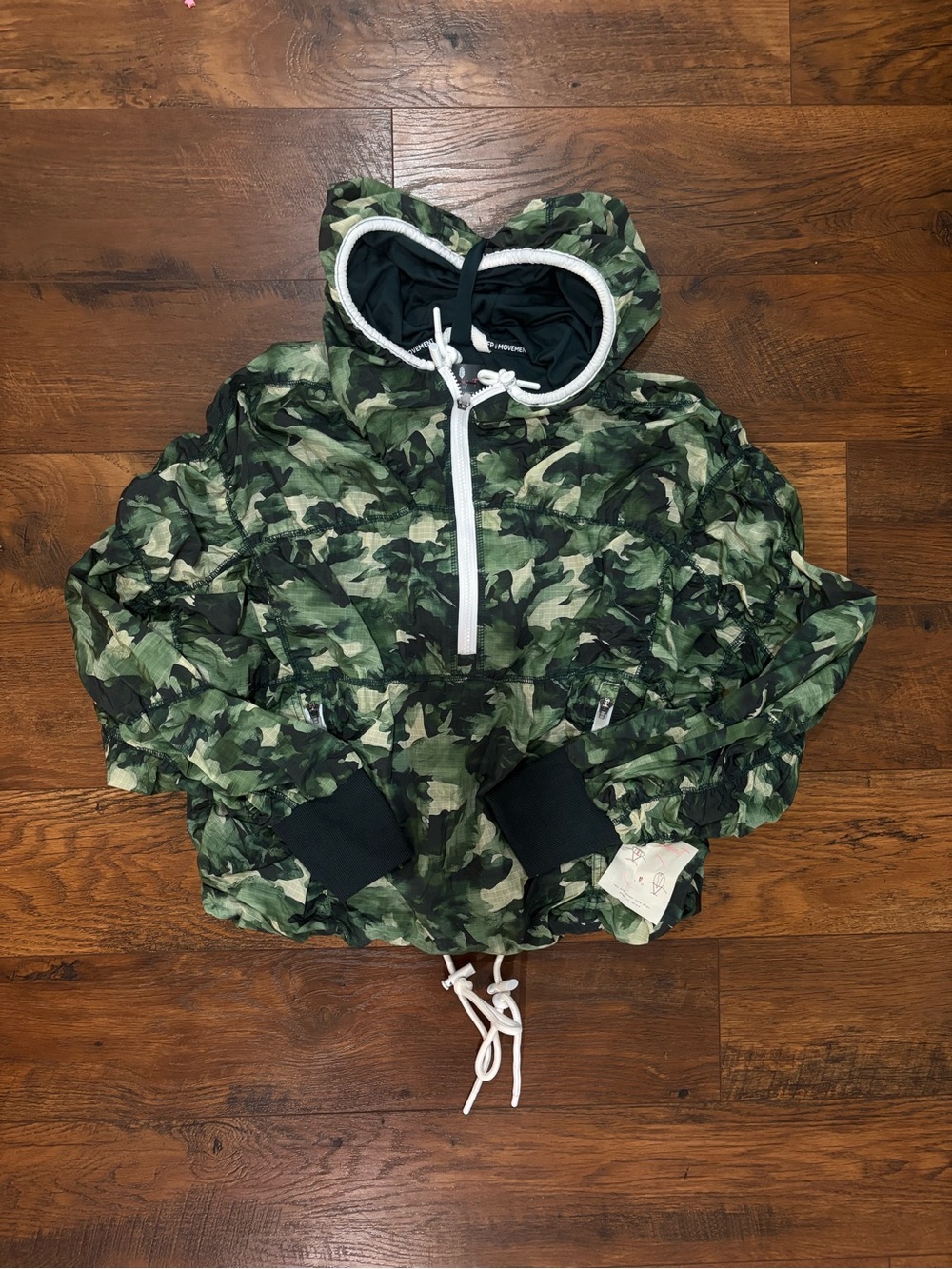 NWT free people movement happy camper pullover in green camo